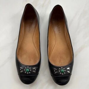 Coach Black Flats with green silver beaded detail